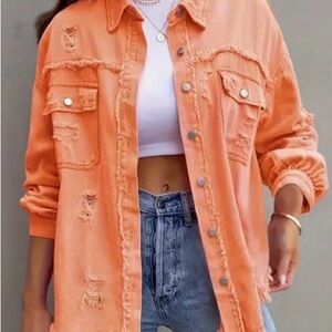 Orange Distressed Denim Jacket
